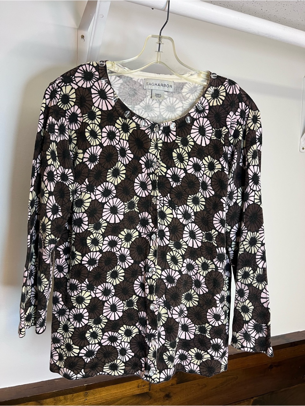 Sag Harbor Brown Floral Button-Front Women’s Cardigan- S